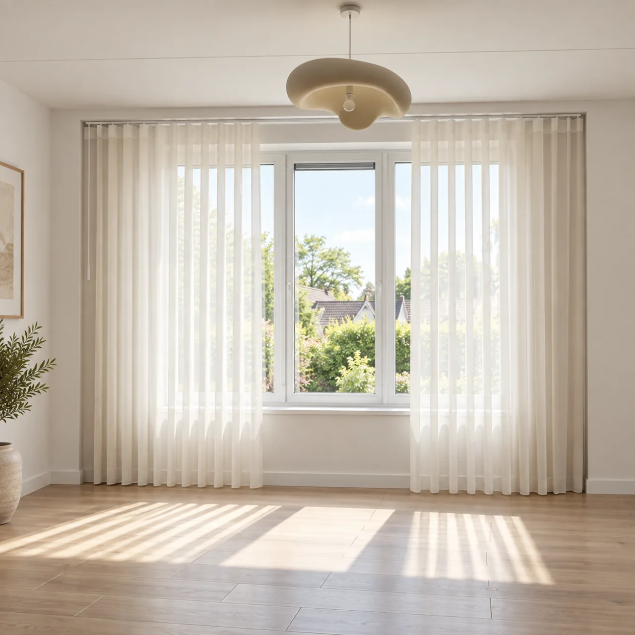 Studio-impressie 75: Licht verticaal textiel in kamer met hanglamp