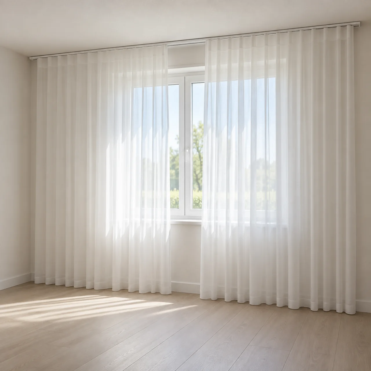 Studio-impressie 180: Licht gordijn bij bed