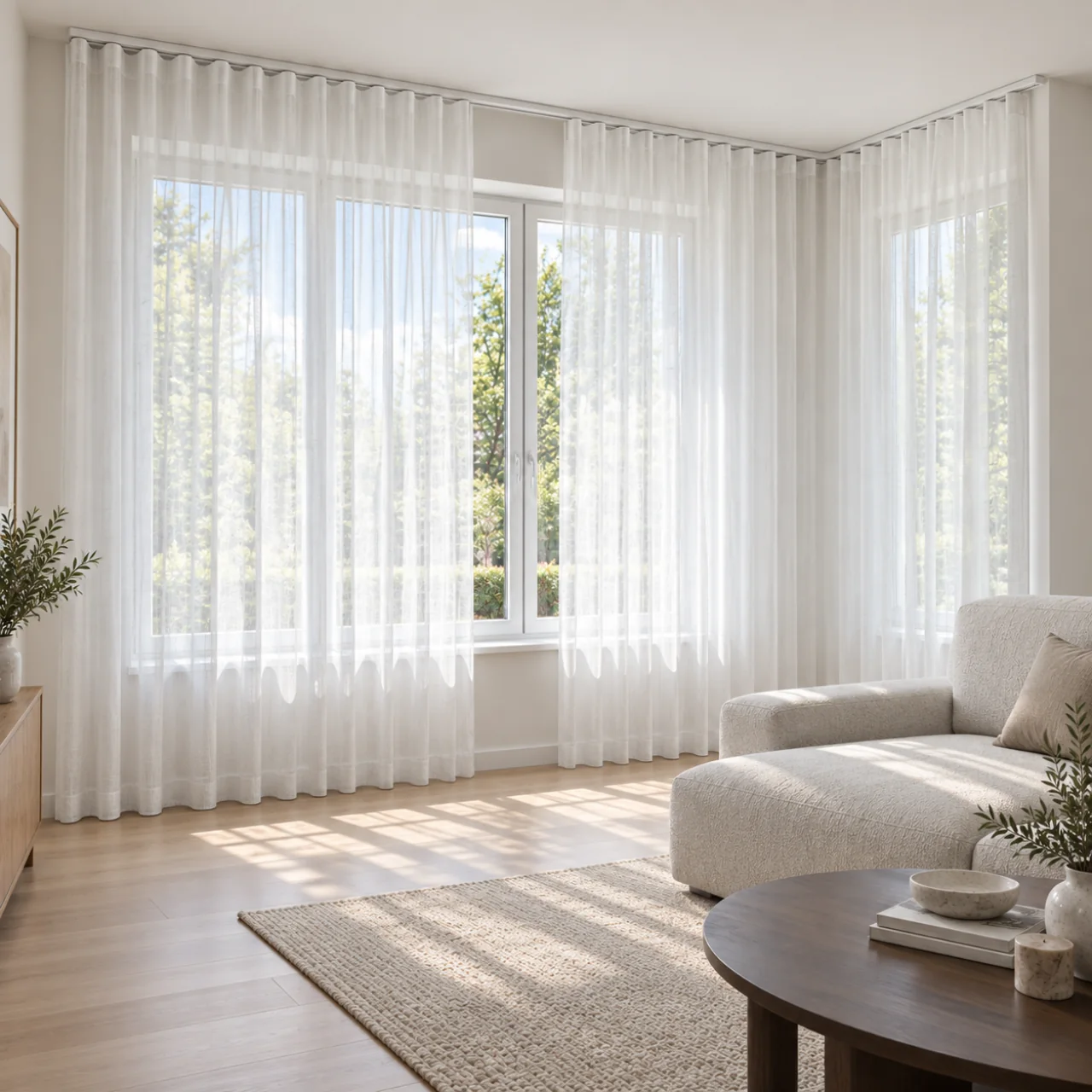 Studio-impressie 53: Licht wavegordijn rondom zithoek