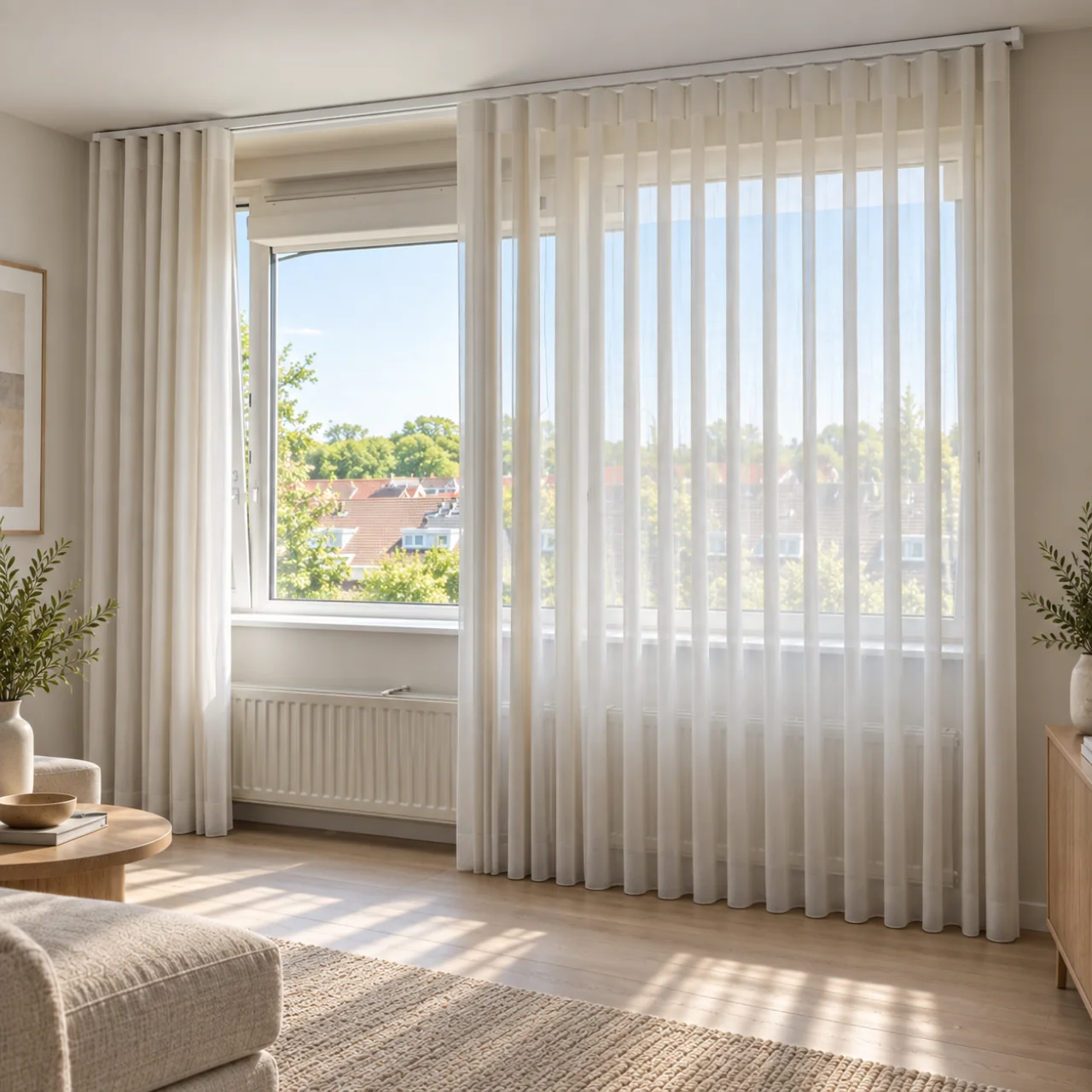 Studio-impressie 100: Licht gordijn bij radiatorraam