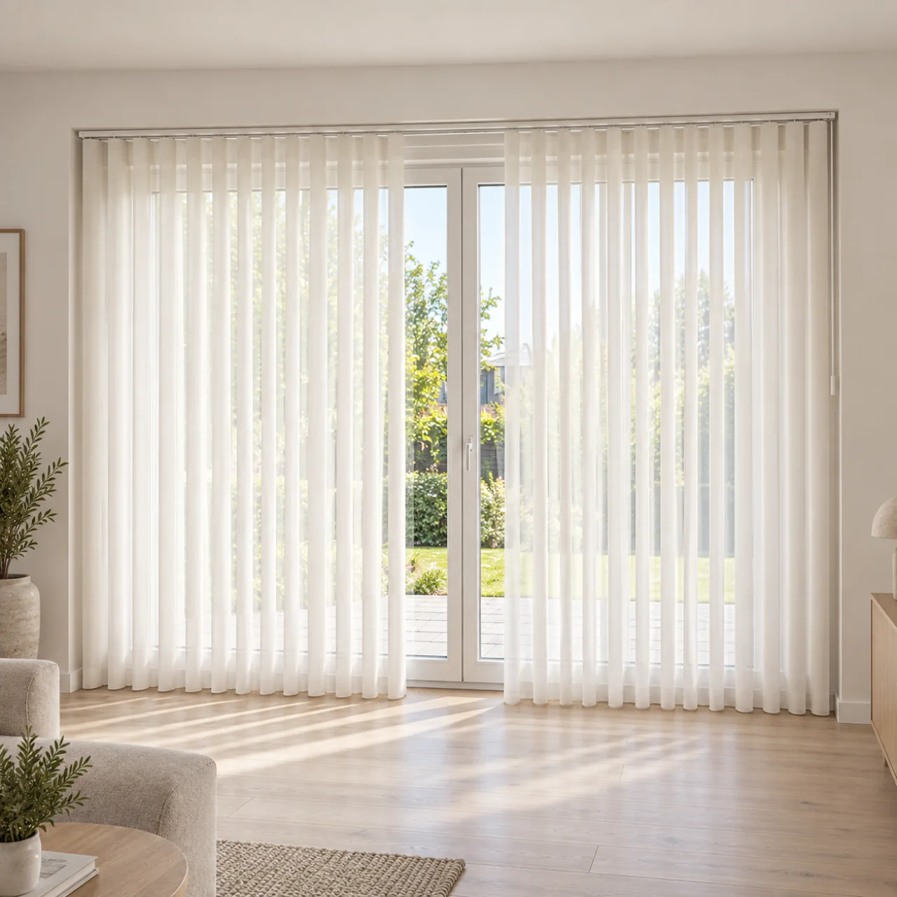 Studio-impressie 72: Licht verticaal textiel voor tuinschuifpui
