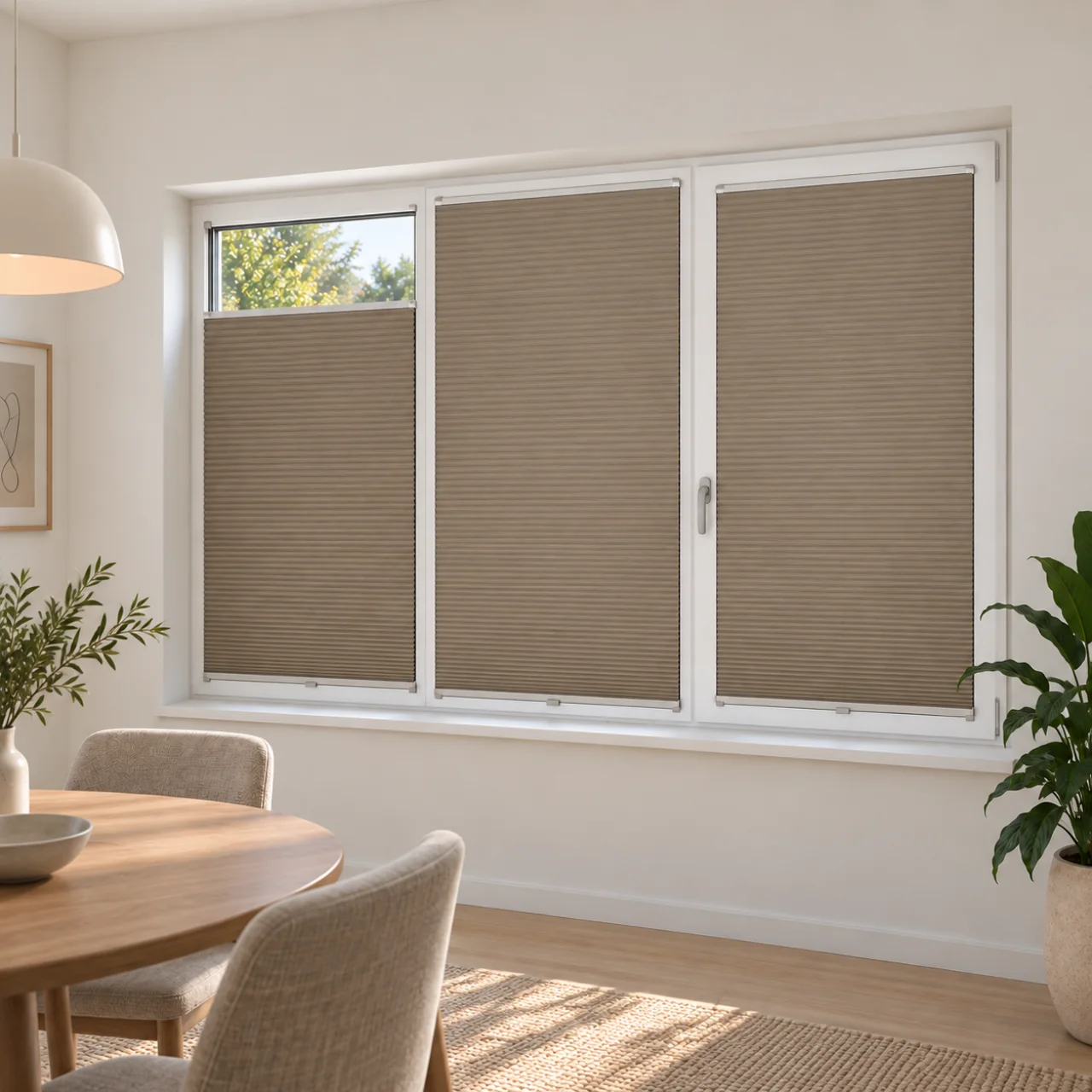 Studio-impressie 86: Taupe plissés in eetkamer
